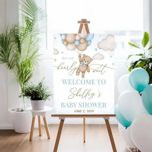 Miniatura 4 de Letrero de bienvenida personalizado para baby shower, letrero de bienvenida para baby shower con osito de peluche, póster personalizado de osito