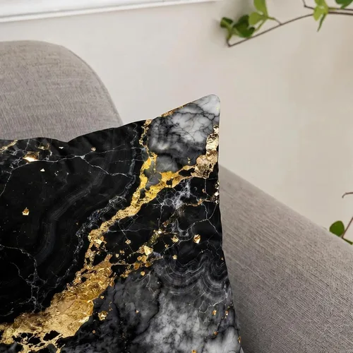 Miniatura 7 de Yobvec Juego de 2 fundas de almohada de 18 x 18 pulgadas, color negro dorado y gris, fundas de cojín decorativas de mármol abstracto, decoración