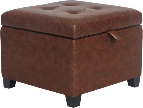 Miniatura 16 de Adeco Otomana moderna de cuero con ruedas, otomana cuadrada negra rodante de 18.8" con almacenamiento, taburete de tocador tapizado acolchado