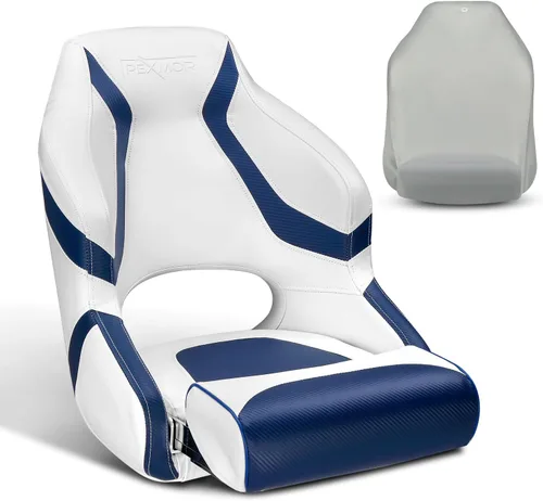 PEXMOR Asiento de barco premium deportivo abatible Asiento de cubo para capitán con funda para asiento de barco, Silla de capitán para barco