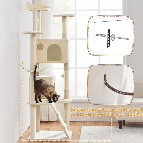 Miniatura 7 de Yaheetech Árbol para gatos XL, torre para gatos de varios niveles de 80 pulgadas con postes para rascar, condominio doble, plataformas encaramadas