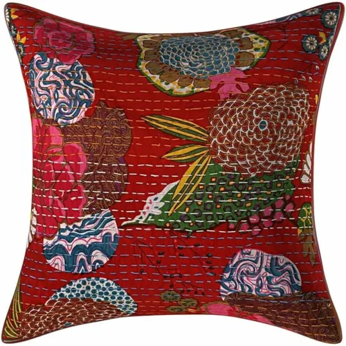 INDACORIFIE Kantha Cushion Cover Decorative Pillow Cover Handmade Kantha Cushion 16x16 Pillow Cover Ethnic case Cover Indian Cushions Cover (Pink)