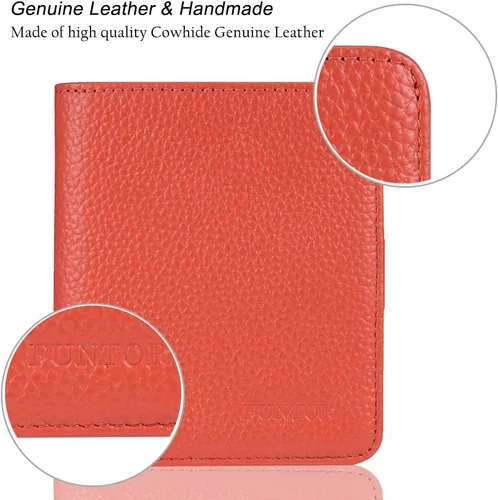 Miniatura 5 de Funtor Cartera de cuero para mujer, pequeña y compacta, con bolsillo doble, bloqueo RFID, para mujer