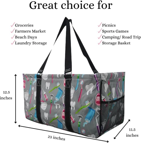 Miniatura 305 de NGIL Bolsa de comestibles reutilizable extra grande plegable de gran tamaño para comestibles, almacenamiento, picnic, playa, Bronco-negro occidental