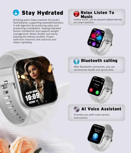 Miniatura 5 de Advanced Health Fitness - Reloj inteligente con Bluetooth, pantalla táctil HD de 1.97 pulgadas, control del estrés del sueño, frecuencia cardíaca