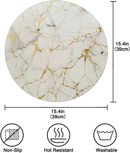 Miniatura 2 de Marble Print Gold Texture Round Place Mats Set of 1, Heat Resistant Washable Placemats Polyester Round Table Mats for Kitchen Home Decor Holiday