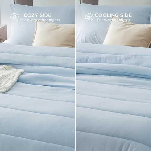 Miniatura 200 de Bedsure Juego de edredón Twin/Twin XL, ropa de cama suave beige para todas las estaciones, juego de cama teñido catiónico, 2 piezas, 1 edredón