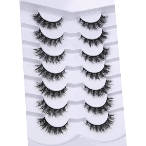 Miniatura 579 de Pooplunch - Pestañas postizas finas de visón sintético, estilo ojo de gato, naturales, cruzadas, tipo racimo, efecto 8D de volumen, tiras
