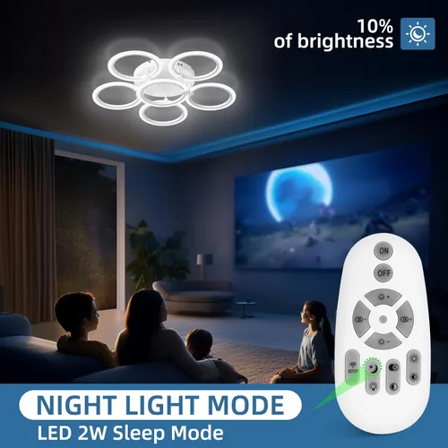 Miniatura 7 de Lámpara de techo LED, lámpara de techo moderna de 6 anillos, 77 W regulable 3000K a 6500K, luz de techo blanca con control remoto para sala