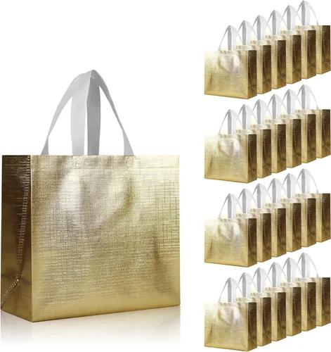 Miniatura 15 de cabzymx 16 bolsas de regalo reutilizables rosadas, bolsa de regalo de vacaciones con diseño metálico brillante con asas y bases, bolsa de regalos