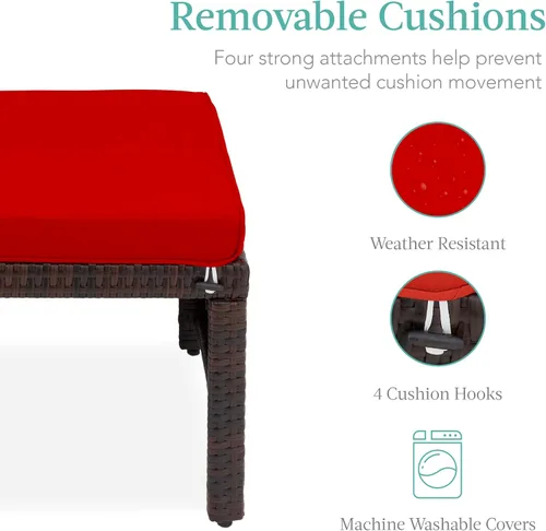 Miniatura 6 de Best Choice Products Juego de 2 otomanas de mimbre, muebles de exterior multiusos para patio, patio trasero, asientos adicionales, reposapiés, mesa