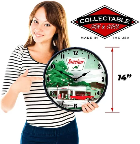 Miniatura 3 de Sinclair - Reloj de pared con 2 luces LED, estilo retro, vintage, iluminado, 14 pulgadas
