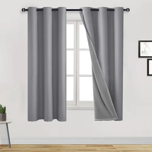 Miniatura 12 de DWCN Cortinas 100% opacas de 63 pulgadas de largo para dormitorio, decoración del hogar, aislamiento térmico, bloqueo de luz, oscurecimiento de Gris