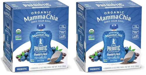 Miniatura 12 de Mamma Chia Snack Exprimible Prebiótico Orgánico, Arándano Acai, 16- 3.5 Onzas, Soporte Intestinal Prebiótico Rico en Fibra, USDA Orgánico, Sin OGM