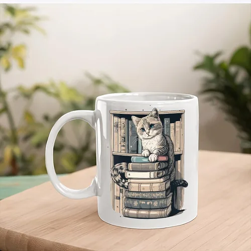 Miniatura 3 de Taza divertida para amantes de los gatos, tazas de biblioteca para amantes de los gatos y los libros, taza de libros y gatos, artículos