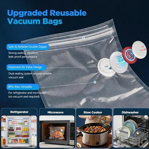 Miniatura 5 de Sellador al vacío compacto para alimentos con tanque visible, máquina selladora al vacío de mano, incluye 30 bolsas reutilizables, sella alimentos 6