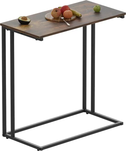 Mesa auxiliar en forma de C, moderna mesa auxiliar con marco de metal, diseño que ahorra espacio para sala de estar, mesa de sofá de gran superficie