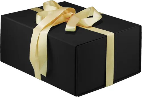 MOYEUPAC Caja de regalo negra, 9" X 7" X 4" con tapas para regalos, cierre magnético para embalaje de regalo con cinta, caja de regalo para