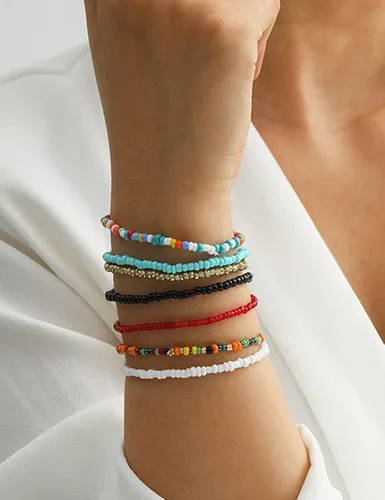 Miniatura 2 de Jumwrit Pulseras de cuentas coloridas para mujer, pulseras elásticas apilables bohemias para adolescentes y niñas