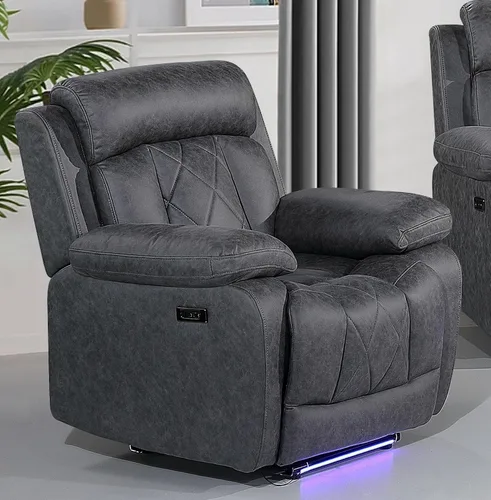 Betsy Furniture Silla reclinable eléctrica de microfibra suave, luz LED, tipo C y cargador USB, reclinable gris humo 9052 (potencia, silla)