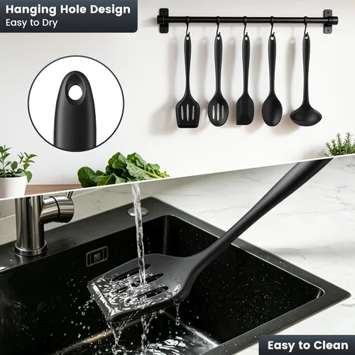 Miniatura 7 de Juego de utensilios de cocina de silicona, 5 herramientas de cocina antiadherentes resistentes al calor, espátula de silicona, espátula de silicona