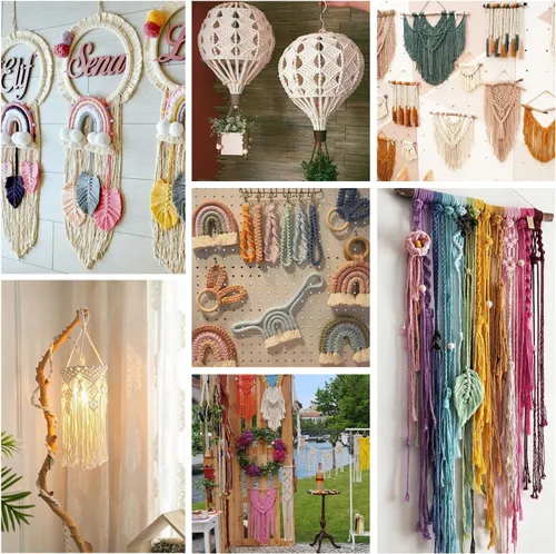Miniatura 7 de PHUNTTEK - Cuerda de macramé de 5 mm, kit de 12 colores de cuerda de algodón de suministros con 4 hebras de hilo de yarda