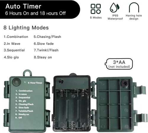 Miniatura 6 de Luces de Cadena Operadas por Batería, 50 LED 18 pies Luces de Navidad Luces Mini con Temporizador y 8 Modos, para Árbol de Navidad, Corona, Fiesta