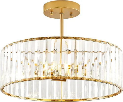 Miniatura 14 de Lámpara de techo semiempotrada de cristal dorado moderna, lámpara de pasillo moderna de montaje semiempotrado, lámpara de techo de metal cercana al
