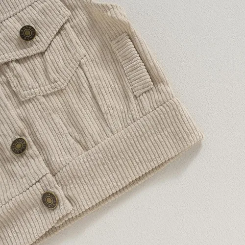 Miniatura 5 de Omkzanbi Chaleco de pana para niños y niñas, con cuello alto, bolsillo con botones, sin mangas, para otoño e invierno
