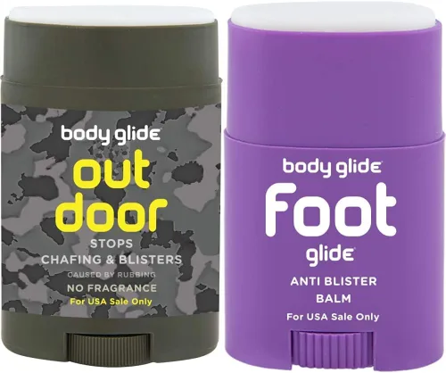 BodyGlide Bálsamo antirozaduras para exteriores, camuflaje, 1.5 onzas (solo venta en Estados Unidos) y bálsamo antiampollas Foot Glide, 0.8 onzas
