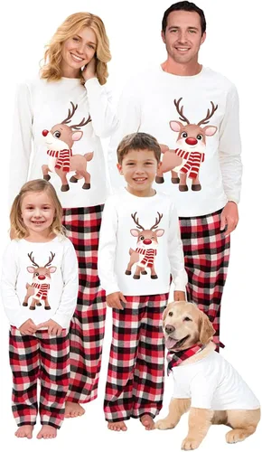 OAKFashion Pijamas familiares de Navidad, pijamas de Navidad a juego para la familia, pijamas de Navidad