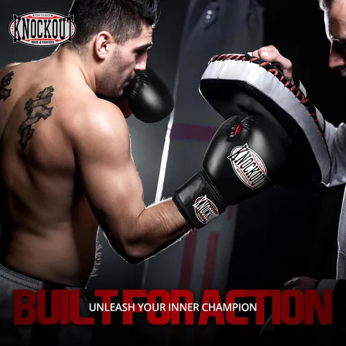Miniatura 2 de Guantes de Boxeo de Gel Knockout para Hombres y Mujeres - Entrenamiento Profesional de Sparring, Cuero Maya Hide Muay Thai MMA Kickboxing, Guantes