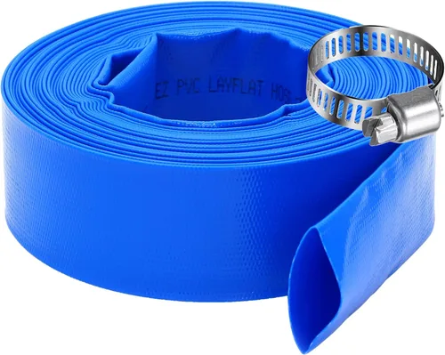DAVCO Manguera de retrolavado de piscina de 2.5 pulgadas x 50 pies, manguera de bomba de descarga de agua plana de PVC azul reforzado resistente