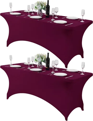 Miniatura 108 de Mantel de elastano para mesas de 4, 6 u 8 pies, mantel elástico universal ajustable para fiestas, banquetes, bodas y eventos - Verde manzana