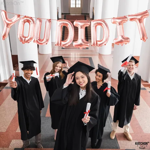 Miniatura 2 de KatchOn, Globos de oro rosa con el texto en inglés "You Did It" (16 pulgadas) Banner de You Did It para decoraciones de graduación 2026 Banner