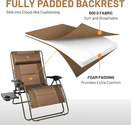 Miniatura 7 de TIMBER RIDGE Silla de gravedad cero de gran tamaño, 33 pulgadas de ancho, silla reclinable XXL de gravedad cero con mesa lateral, silla de descanso