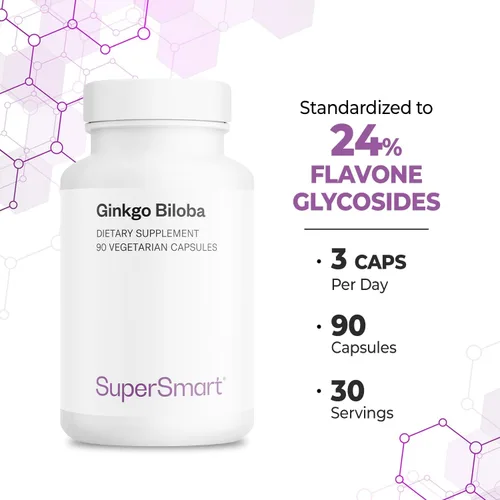 Miniatura 5 de Supersmart - Ginkgo Biloba 180 mg por porción - Extracto estandarizado al 24% de flavonglicósidos de ginkgo - Puede mejorar el rendimiento máximo