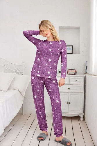 Miniatura 51 de Ekouaer Conjunto de pijama de manga larga para mujer, ropa de dormir suave con cuello redondo y bolsillos