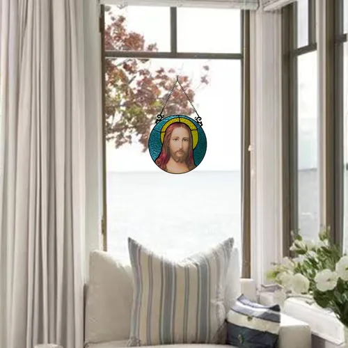 Miniatura 3 de BOXCASA Cristales cristianos para colgar en la ventana, atrapasoles Jesús sagrada decoración espiritual, regalo cristiano para personas religiosas