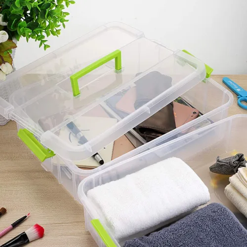 Miniatura 7 de BTSKY - Caja de almacenamiento de 2 capas para apilar y transportar, caja de almacenamiento de plástico multiuso y portátil con asas, caja Verde