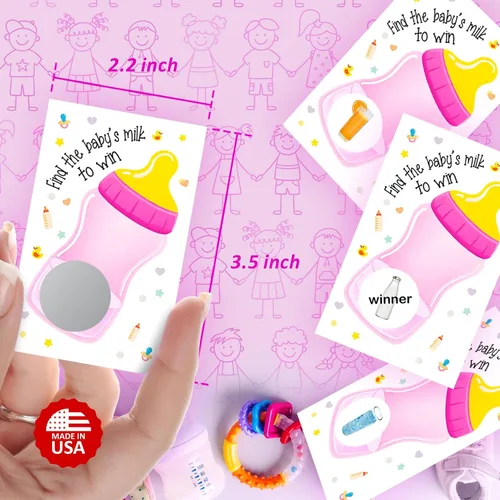 Miniatura 2 de RokAPary Find The Babys Milk Scratch Off Game, It's a Girl Baby Shower Fácil de jugar juegos tontos, idea divertida, actividad rompehielos. Tarjetas