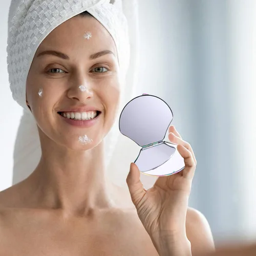 Miniatura 2 de Beavorty Espejo compacto plegable con forma de concha, juego de 2 espejos de maquillaje portátiles de doble cara, mini espejos cosméticos