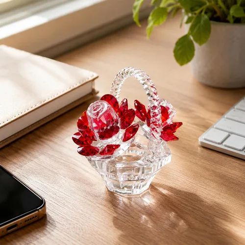 Miniatura 11 de H&D HYALINE & DORA Regalo de flor de rosa de cristal para mujeres, escultura artesanal de rosa de cristal rosa en forma de cesta para el día de San