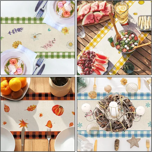 Miniatura 5 de 4 piezas de lindos gnomos con estampado de cuadros búfalo, camino de mesa de 72 pulgadas de largo, Hello Spring Hello Summer decoración de mesa