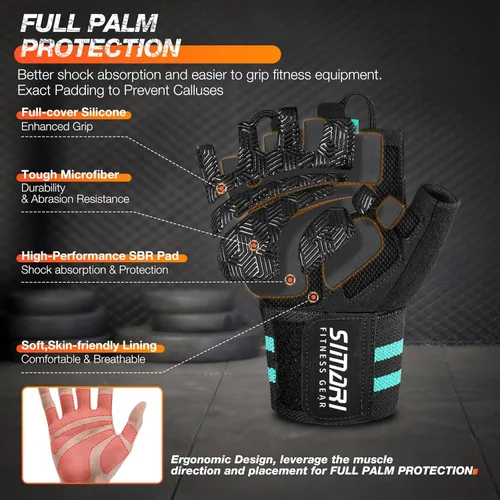 Miniatura 2 de SIMARI Guantes de gimnasio de entrenamiento para hombres y mujeres, guantes de levantamiento de pesas con soporte para muñeca, agarre de almohadilla