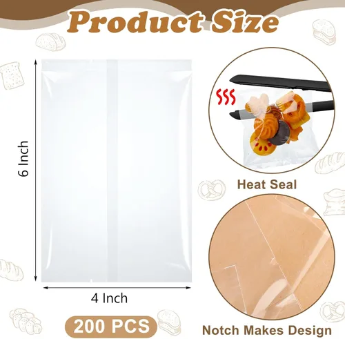 Miniatura 2 de Yexiya 200 unidades de bolsas de galletas con cierre térmico de 4 x 6" Bolsas de celofán transparentes de borde plano para chocolate, caramelos
