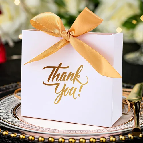 Miniatura 8 de Yoption 50 cajas de regalo de boda, pequeñas bolsas de regalo de agradecimiento, cajas de dulces con lazo dorado, boda, despedida de soltera, fiesta