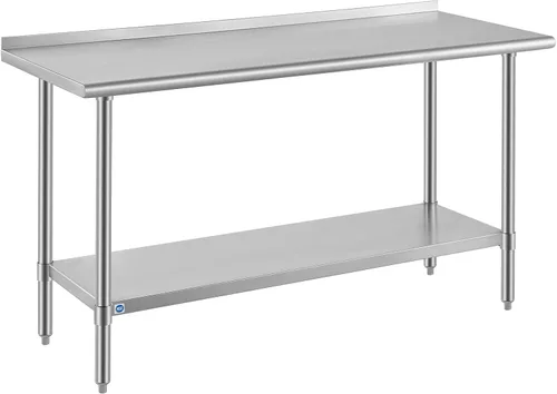 Miniatura 66 de Mesa de acero inoxidable para preparación y trabajo con protector contra salpicaduras, 24x72 pulgadas