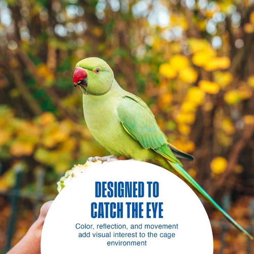 Miniatura 3 de Penn-Plax Bird Life Espejo de dos flores con campana, juguete interactivo para pájaros con espejos florales giratorios y campana colgante, accesorio