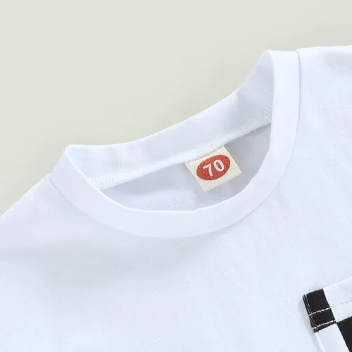Miniatura 4 de AEEMCEM Conjunto de 2 piezas de camiseta de manga corta para bebé niño y niña, ropa de verano a cuadros